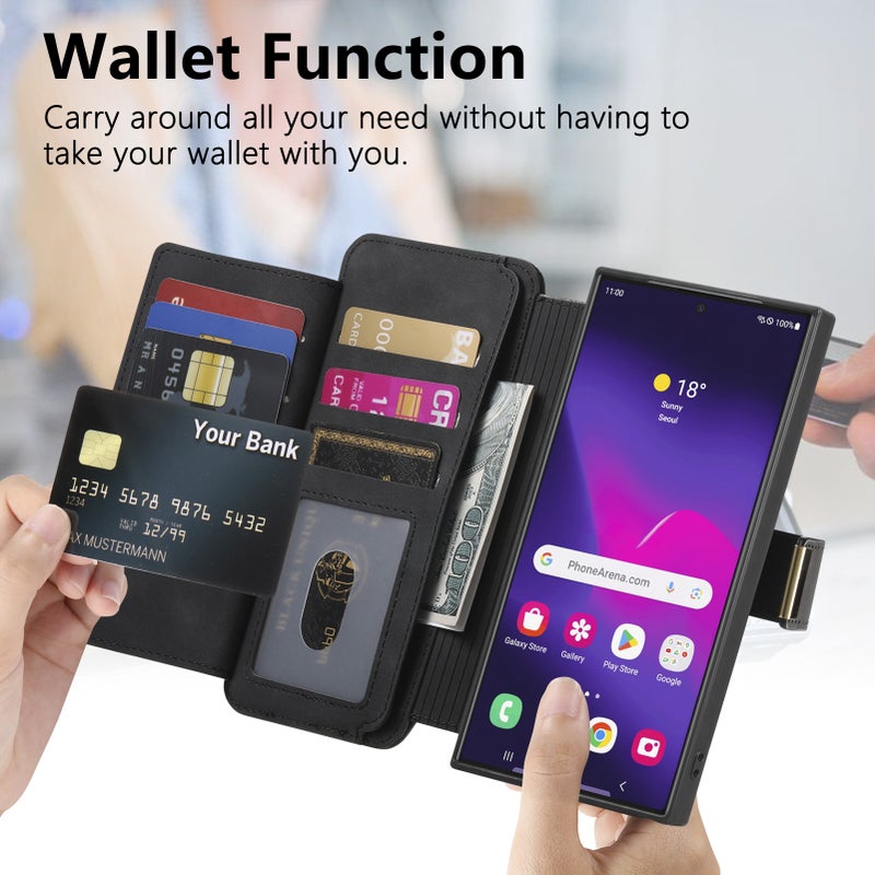 Magnetyczne etui 2w1 z portfelem i uchwytem na karty kompatybilne z Samsung Galaxy S25 Ultra Samsung Galaxy S25 Ultra