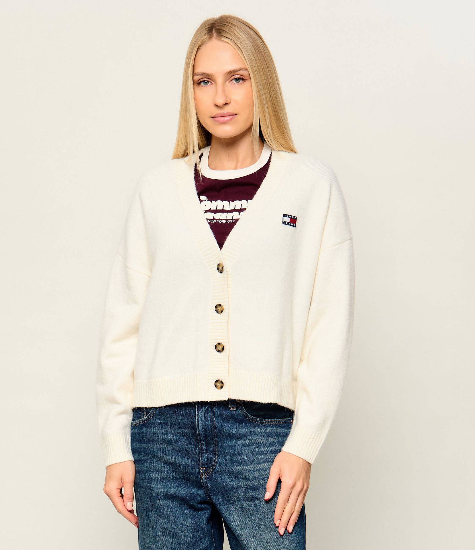 Tommy Jeans Kardigan Relaxed fit z dodatkiem wełny
