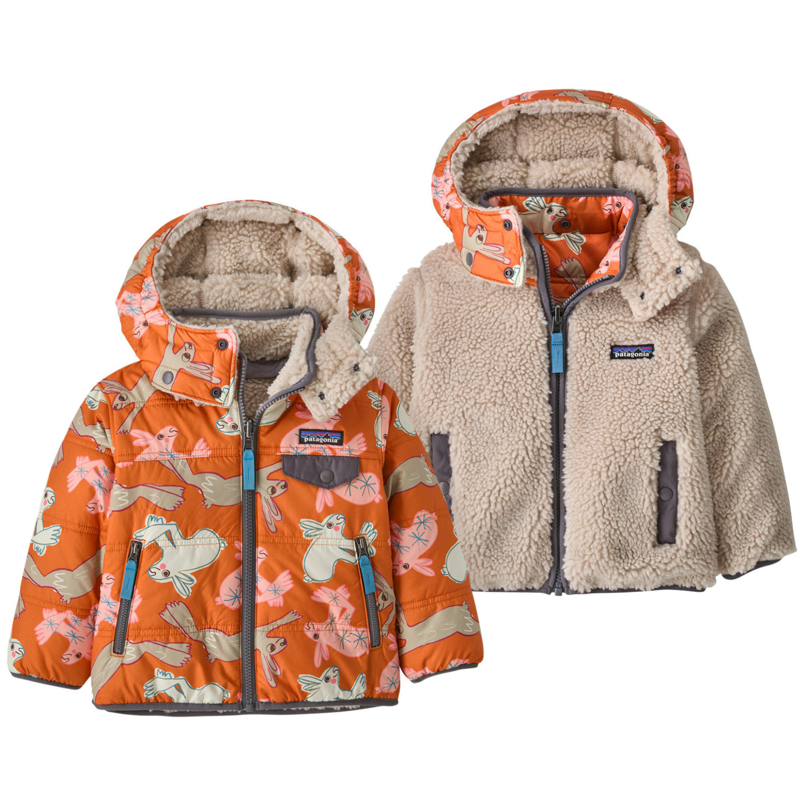 Kurtka dziecięca Patagonia Baby Reversible Tribbles Hoody - BNLM Rozmiar dziecięcy: 4 lata / Kolor: pomarańczowy/beżowy
