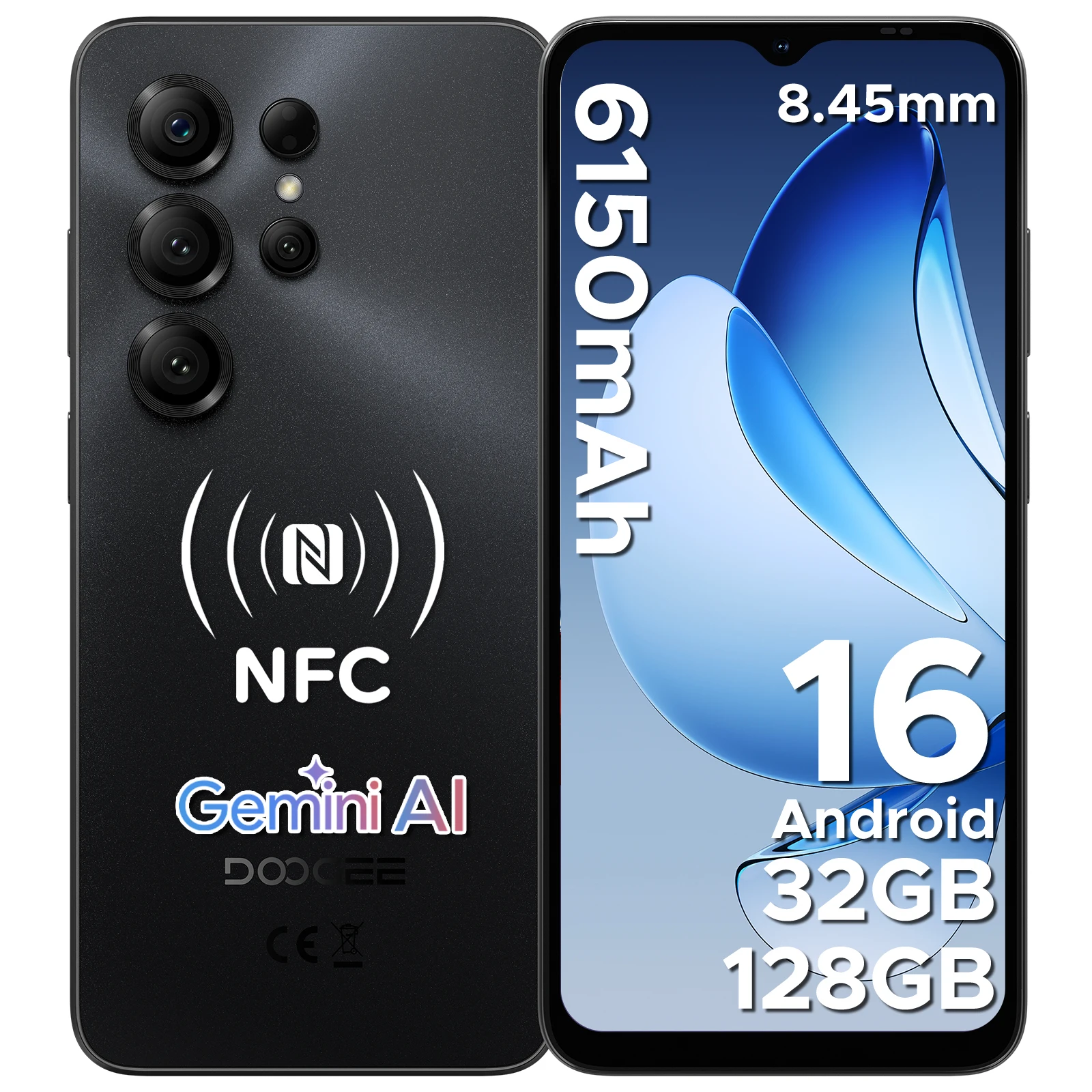 Globalna Wersja Smartfona DOOGEE Note56X Pro Android 16 Gemini AI Ekran 6.56'' Bateria 6150mAh Obsługa Widevine L1 Telefon Komórkowy VIP Edition BLACK