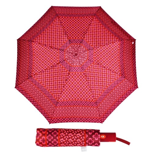 Parasol Damski Składany Perletii Czerwony Automatyczny Kwiatowy Wzór