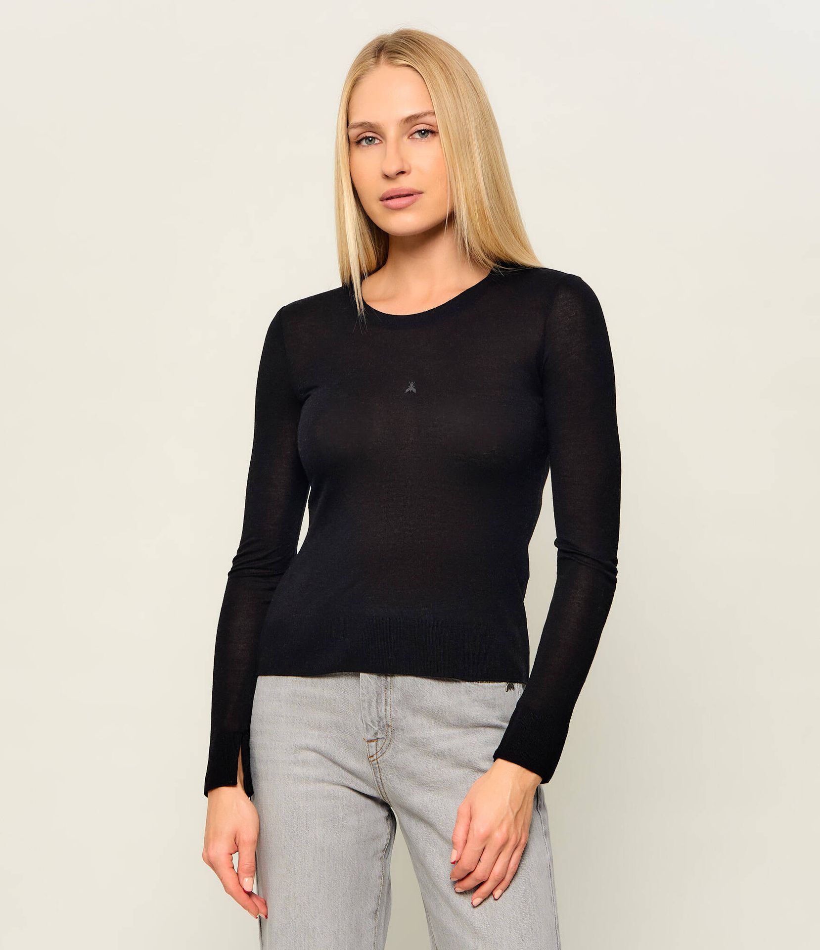 Patrizia Pepe Bluzka Slim Fit z dodatkiem jedwabiu i kaszmiru