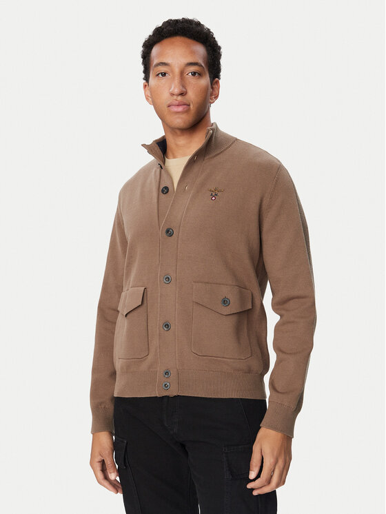 Aeronautica Militare Kardigan 262MA1663UL00950 Brązowy jasny Regular Fit