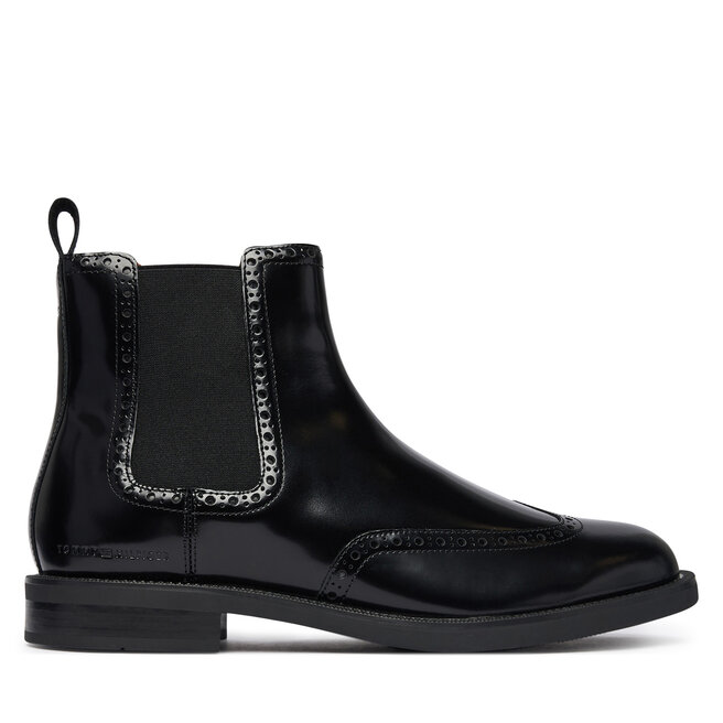 Sztyblety Tommy Hilfiger Lth Abrasivato Brogue Chelsea FM0FM06079 Czarny