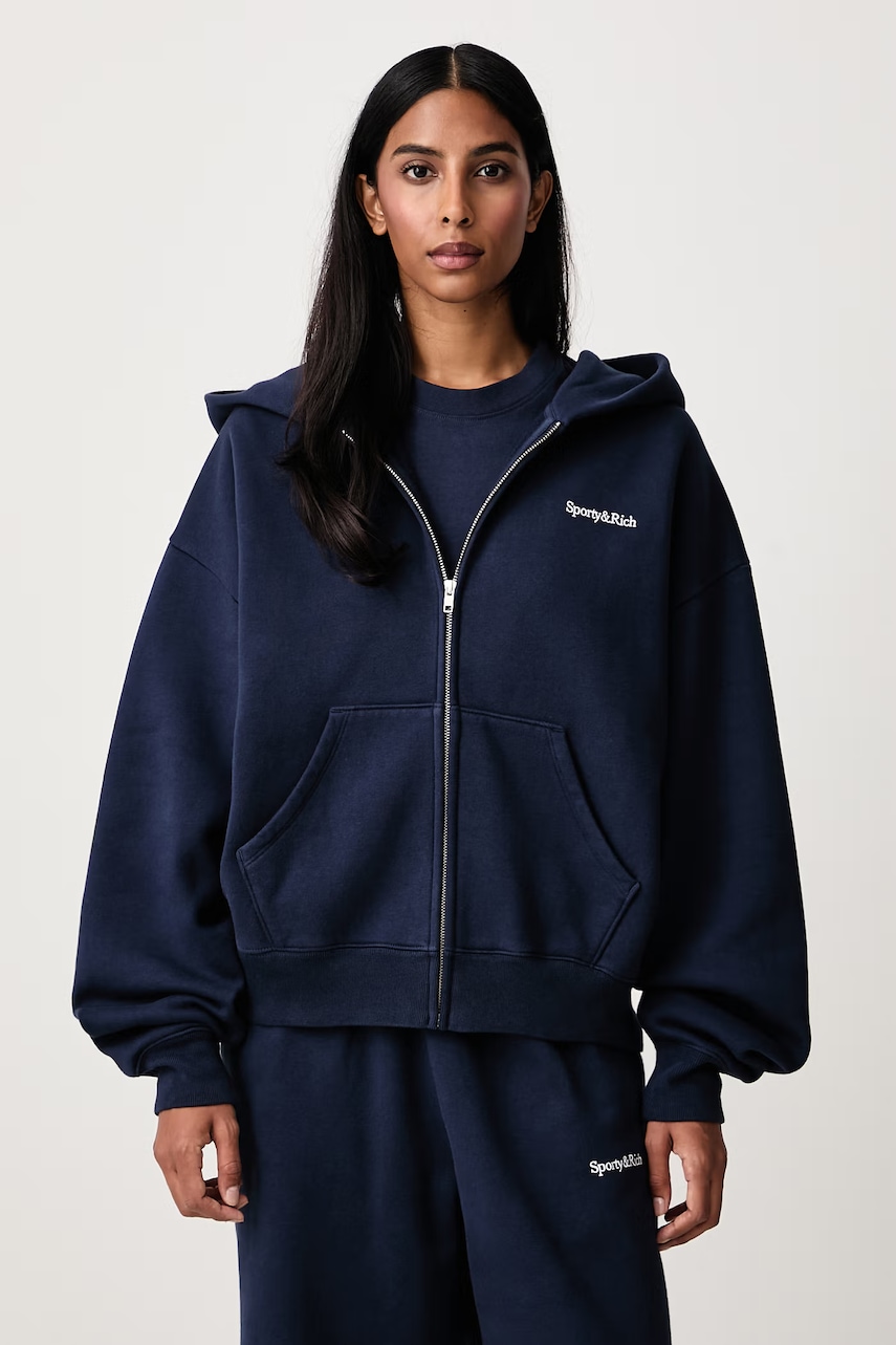 Sporty & Rich Serif Logo bluza rozpinana z kapturem bawełniana damska