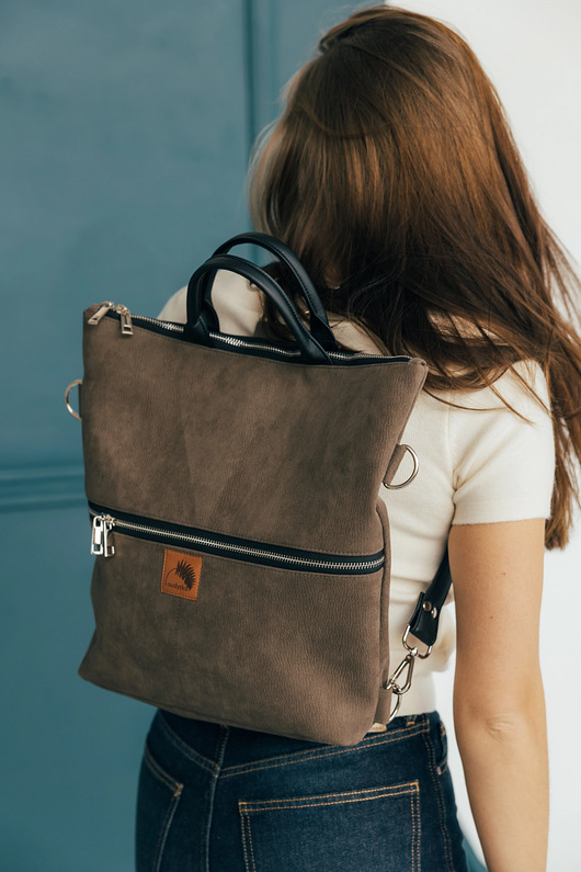 Plecak / torba 2 w 1 z nubuku tapicerskiego TAUPE