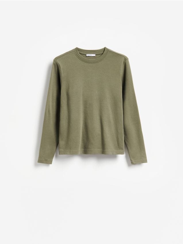 Reserved - Longsleeve z merceryzowanej bawełny - oliwkowy