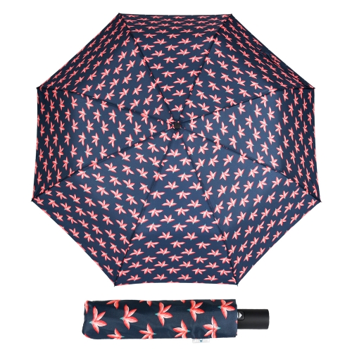 Parasol Damski Składany Granatowy w Kwiaty Czerwone Automatyczny