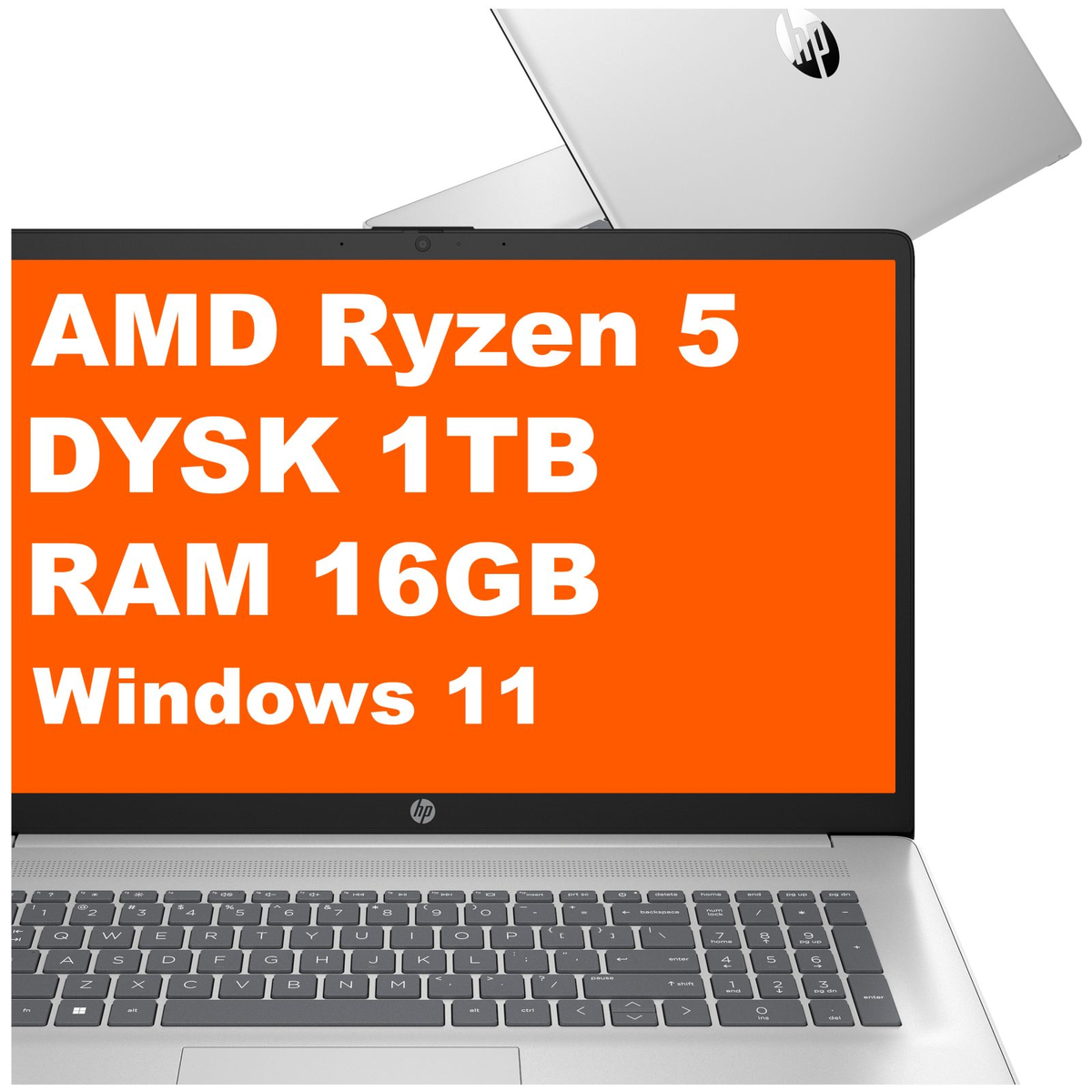 HP 17-cp3401nr / C17A9UA / AMD Ryzen 5 / 16GB / 1TB / AMD Radeon / FullHD / Win 11 / Srebrny C17A9UA_16GB_1000SSD_W11