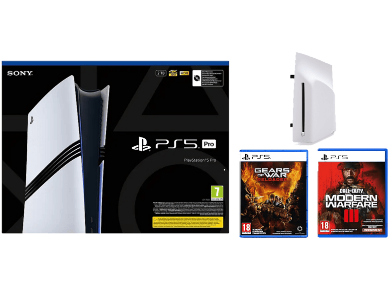 PLAYSTATION 5 Pro 2TB (CFI-7121) + Napęd optyczny PlayStation Gears of War: Reloaded Call Duty: Modern Warfare III C.O.D.E. Edition Biało-czarny