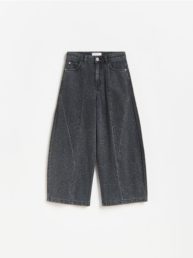 Reserved - Jeansy baggy wide leg w panterke - szary