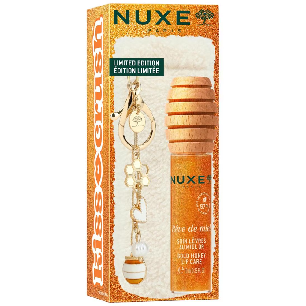 Zestaw Nuxe Reve De Miel, rozświetlający miodowy olejek do ust, 10 ml + etui z breloczkiem