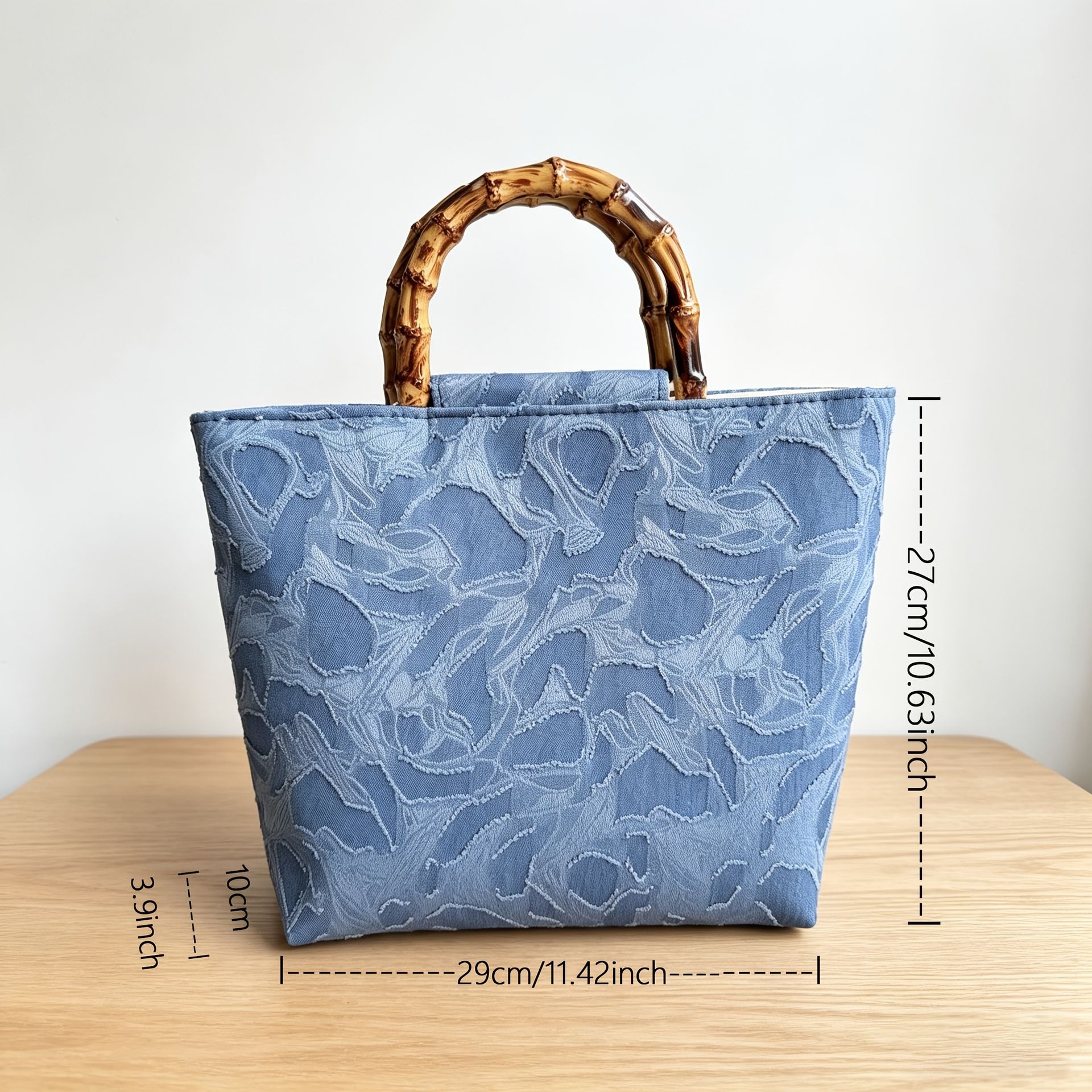 TEMU Elegancka Torba do Pracy, Damska Torba Tote w Stylu Western Light Luxury, Denimowa Niebieska Teksturowana Torba w Etnicznym Stylu, Codzienna