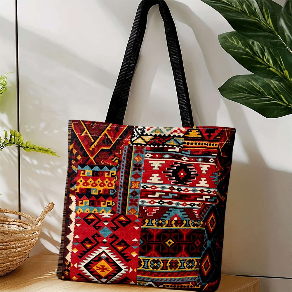 TEMU Damska torba crossbody, żywy czerwony, tribalny, geometryczny patchwork, do codziennego użytku, wiosna, , podróże, świąteczna