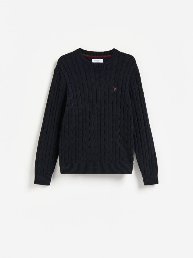 Reserved - Sweter z haftem - granatowy