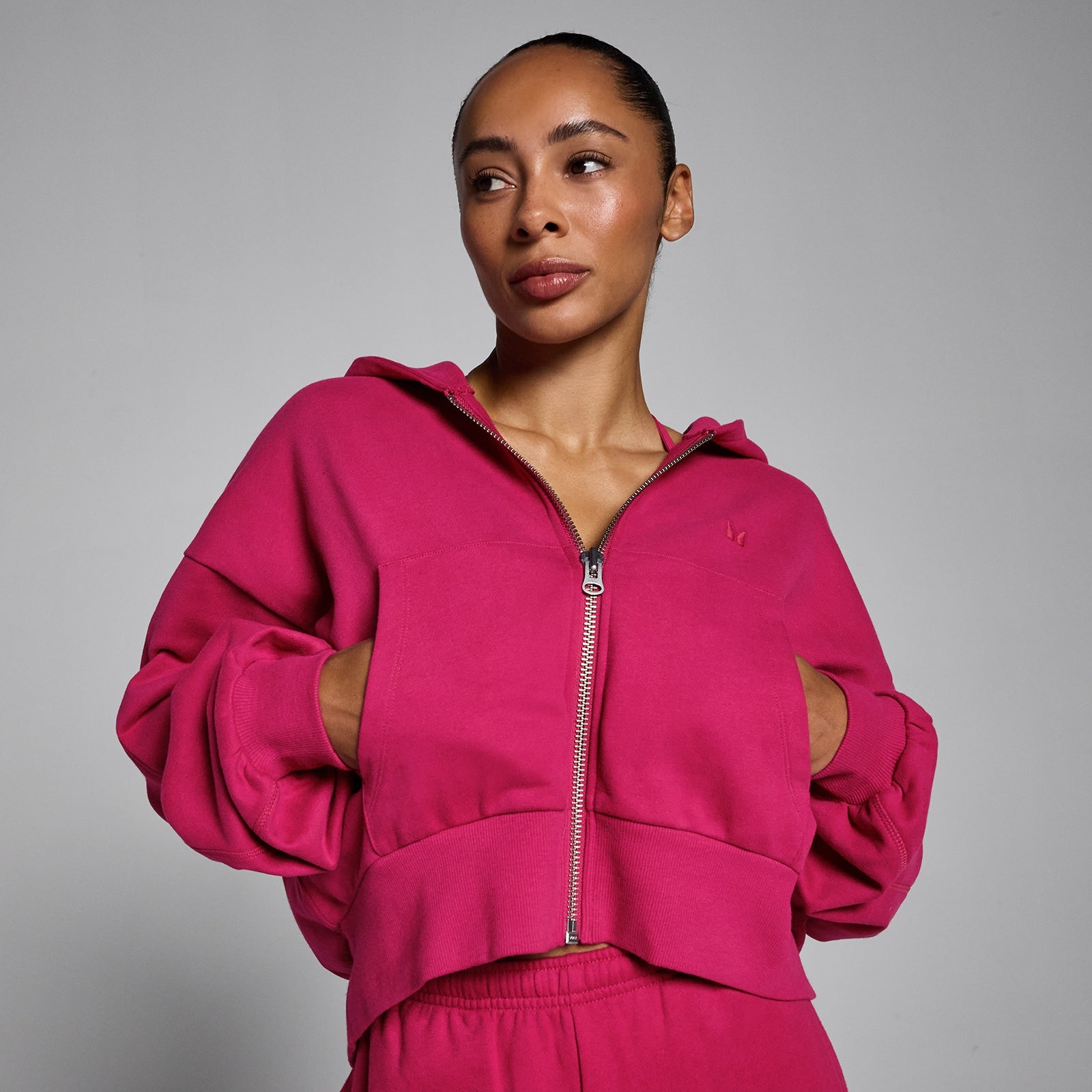 Damska Bluza z Kapturem MP Lifestyle na Zamek - Intensywna Jagoda - XL