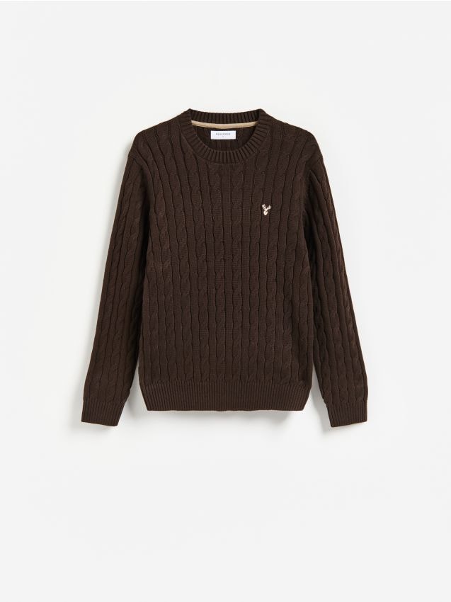 Reserved - Sweter z haftem - ciemnobrązowy