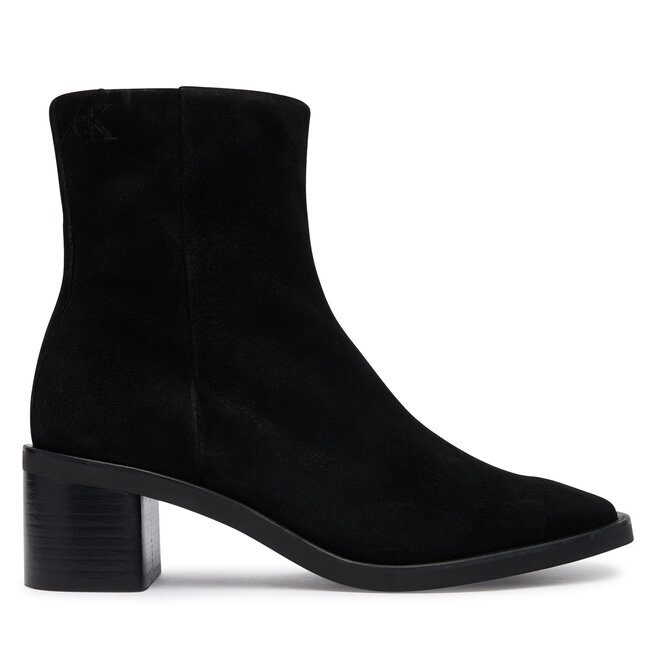 Botki Calvin Klein Block Heel Ank Boot Suede HW0HW03221 Czarny