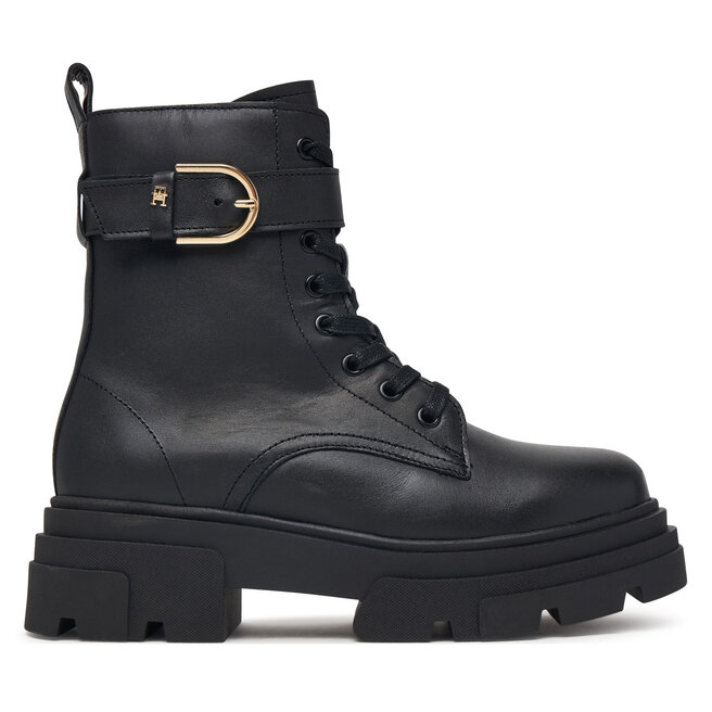 Trapery Tommy Hilfiger Leather Th Buckled Lace-Up Boot FW0FW09550 Czarny