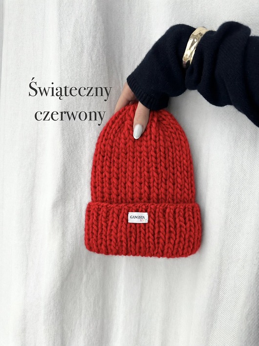 Czapka Lily 100% wełna *świąteczny czerwony*