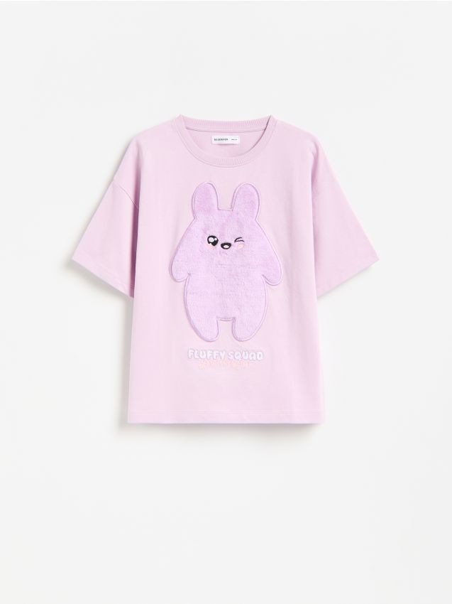 Reserved - Bawełniany t-shirt z naszywką - lawendowy