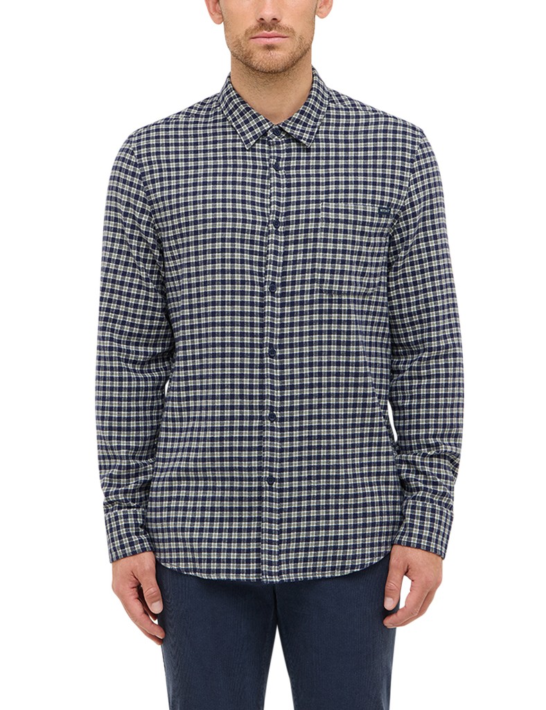Mustang Eastbridge Brushed Twill Mini Check Blue Koszula Męska z Długim Rękawem