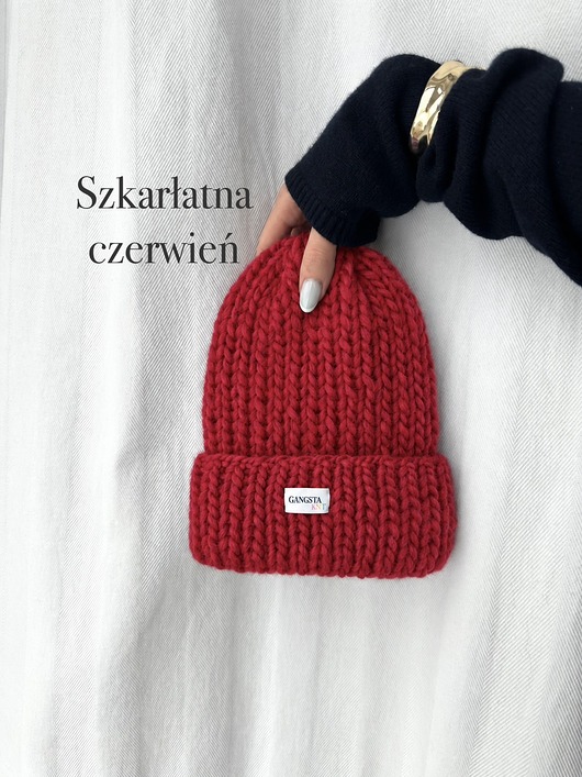 Czapka Lily 100% wełna *szkarłatna czerwień*