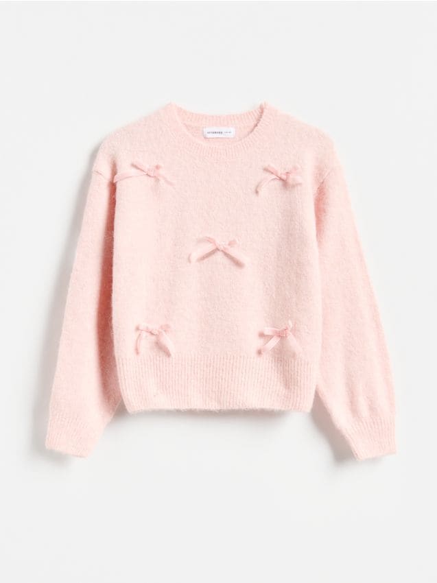 Reserved - Sweter z kokardkami - pastelowy róż