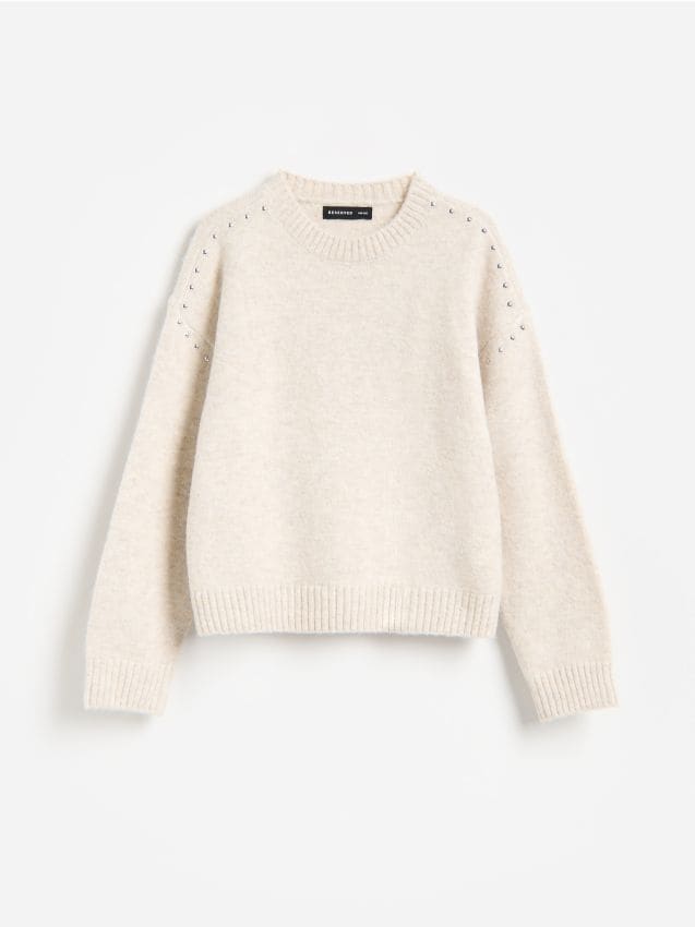 Reserved - Sweter z domieszką wełny - kremowy