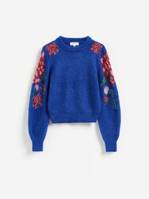 Reserved - Sweter z żakardowym wzorem - niebieski