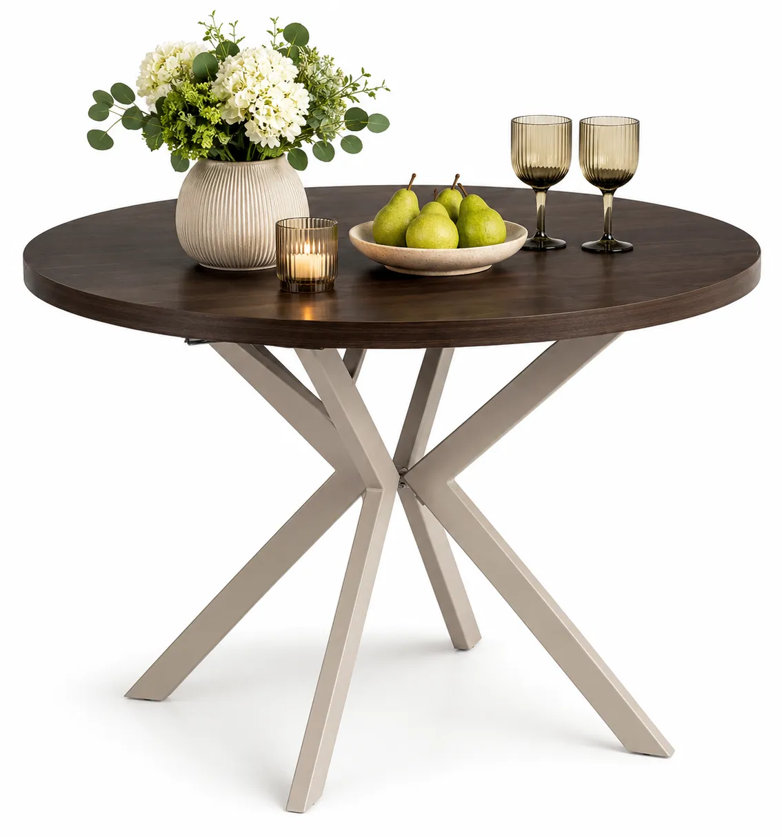 Orzechowy stół okrągły rozkładany 90-190 cm orzech + kaszmir C8-P35