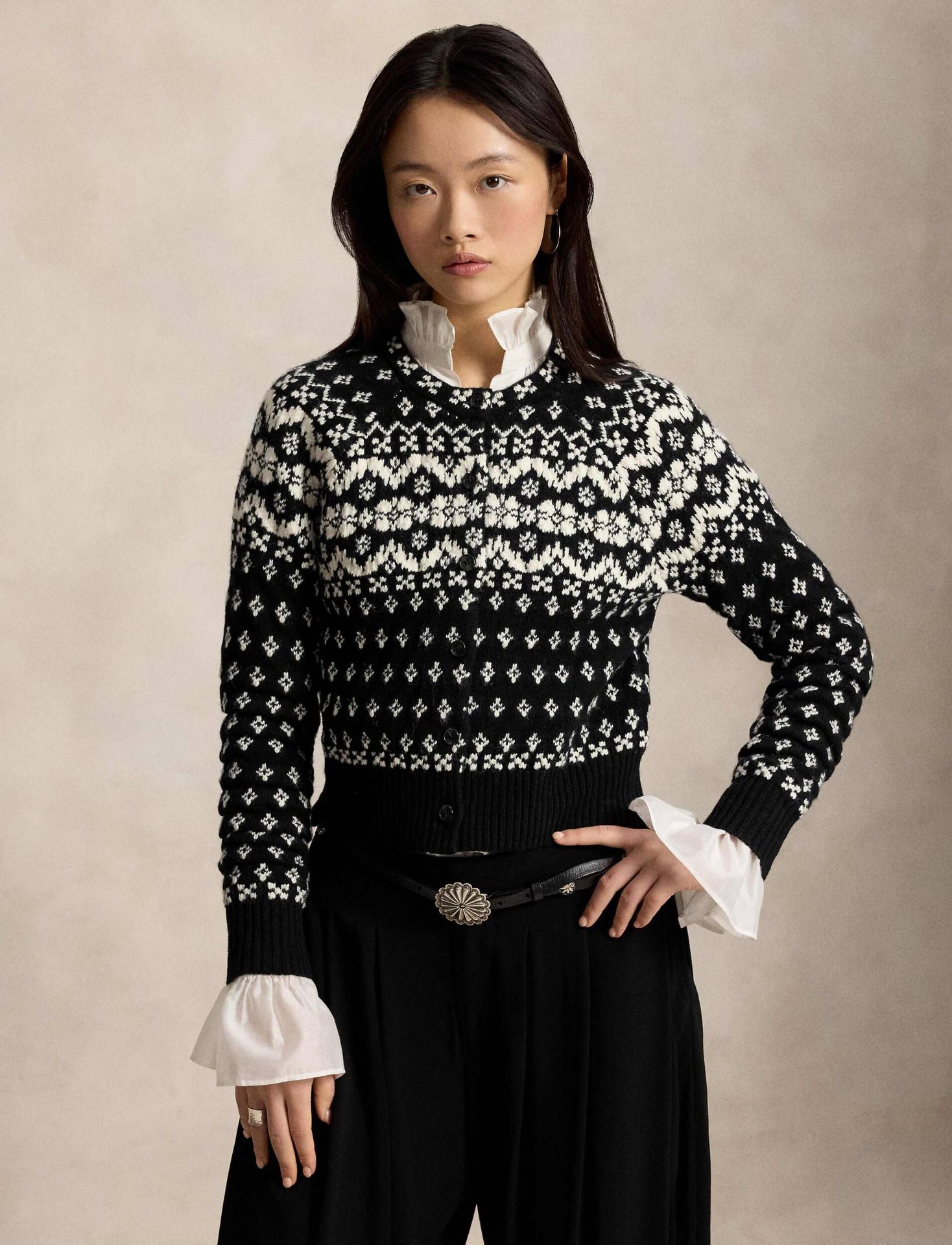 POLO RALPH LAUREN Wełniany kardigan Fair Isle Cropped Fit