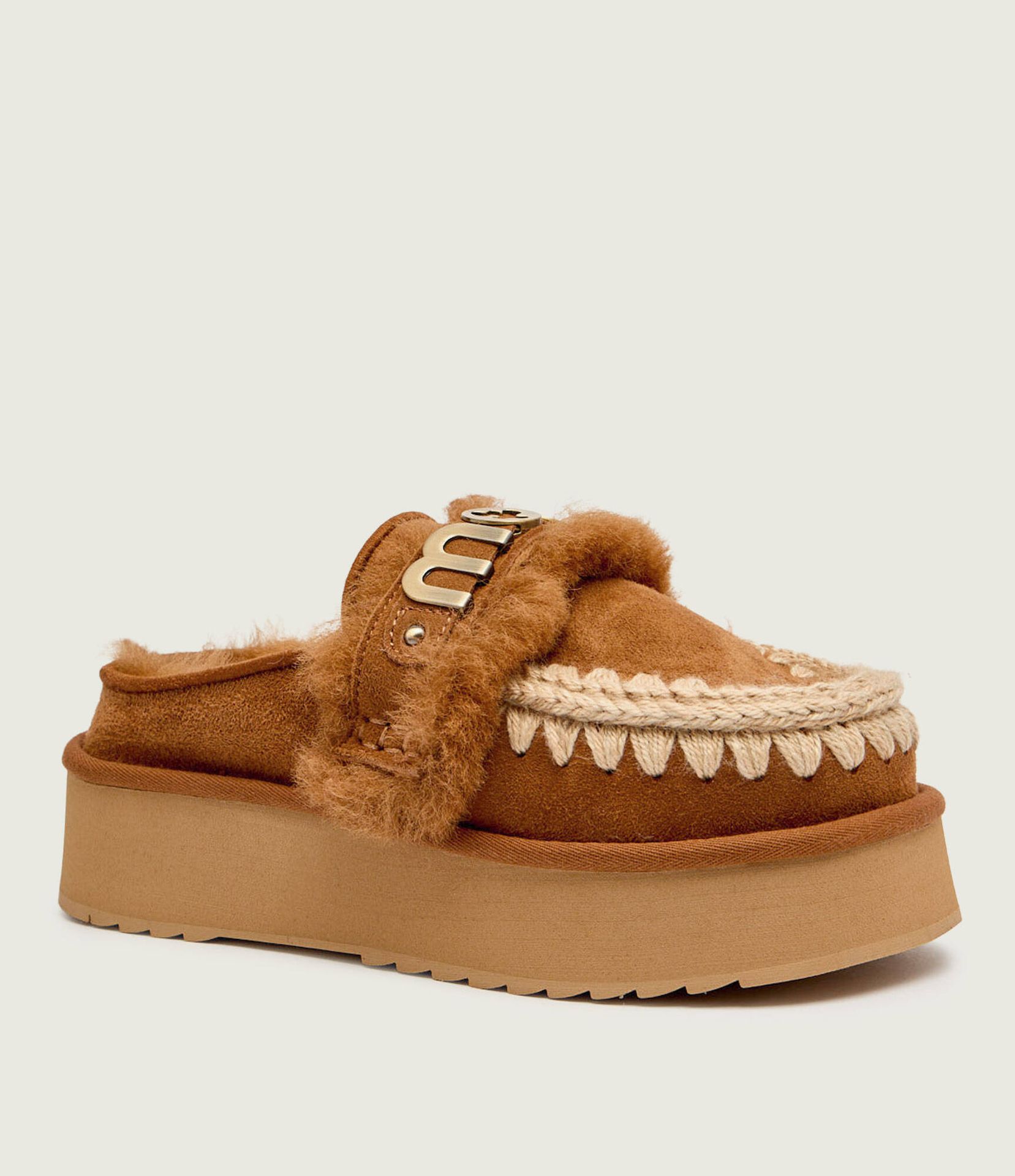 MOU Mule Platform clog - letter logo shearling z dodatkiem wełny skóra