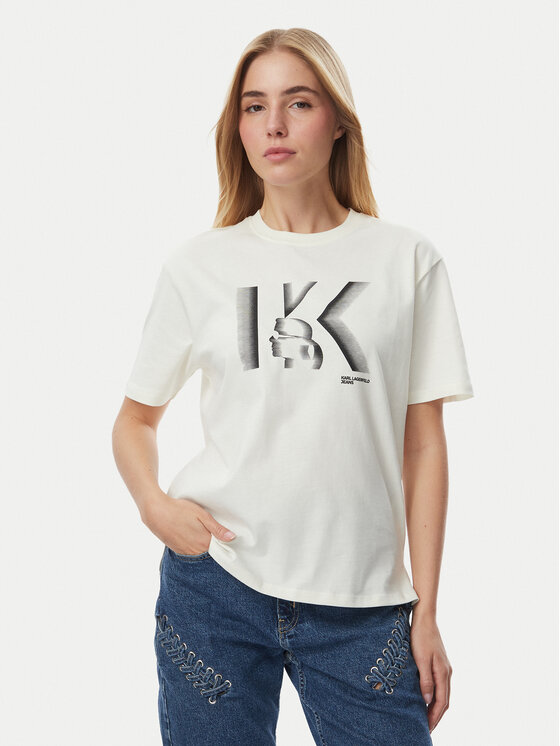 KARL LAGERFELD T-Shirt B4W17003 Kremowy Regular Fit