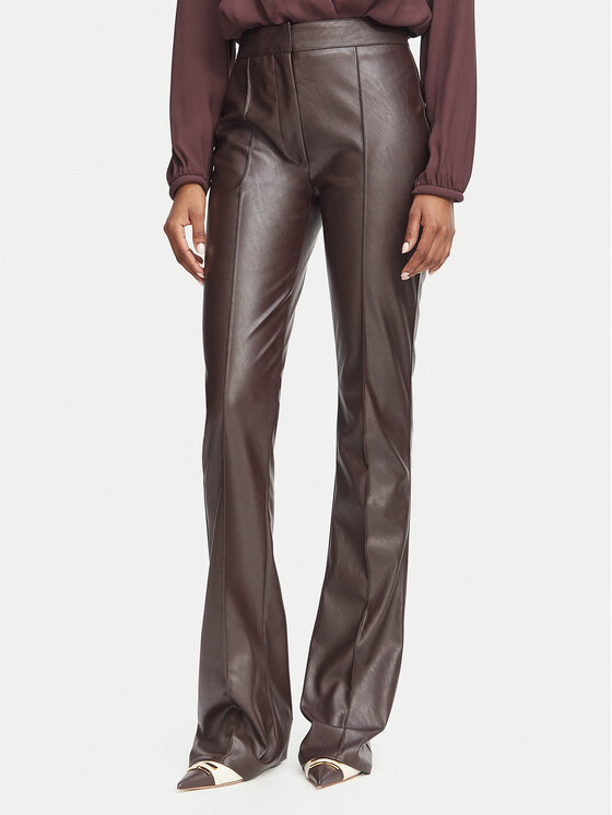 Elisabetta Franchi Spodnie skórzane PA-188-66E2-V350 Brązowy ciemny Regular Fit