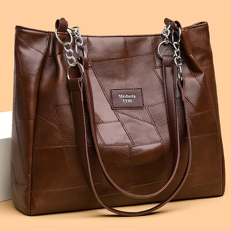 TEMU Perfect Lily Damska Vintage Torba na Ramię o Dużej Pojemności - Europejski Styl, Pikowana Patchworkowa Torba Podpachowa do Dojazdów z Podwójnym