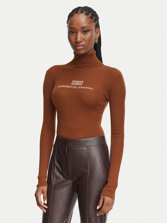 Elisabetta Franchi Golf MK-18B-66E2-V320pr Brązowy Slim Fit