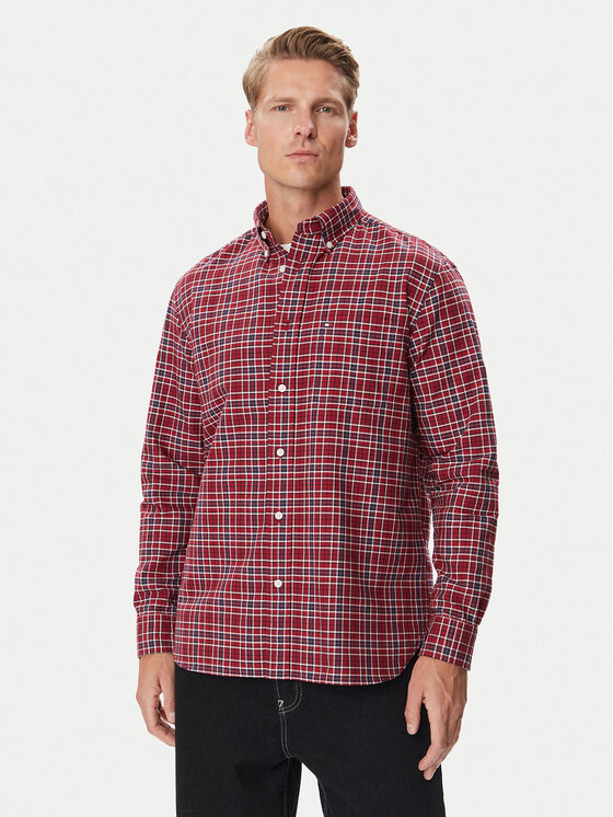 Tommy Hilfiger Koszula Oxford Tartan MW0MW44620 Czerwony Regular Fit