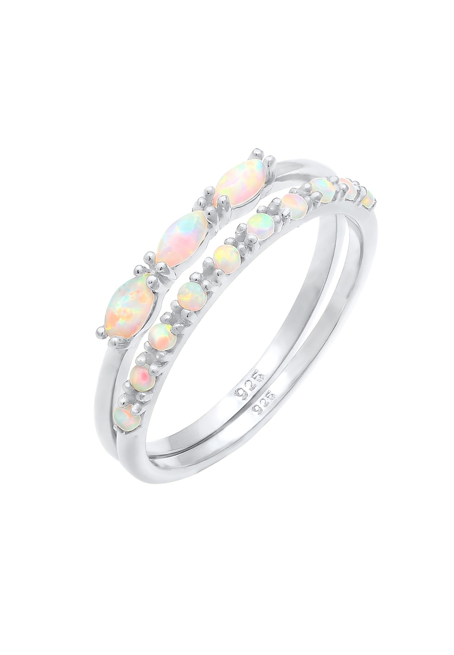 Elli Zestaw damski z syntetycznym opalem w stylu vintage, pozłacany 925 Sterling Silver. Pierścionki 1 ct Damski