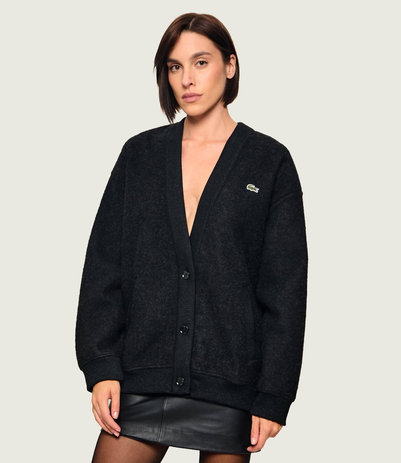 Lacoste Kardigan Oversize fit z dodatkiem wełny