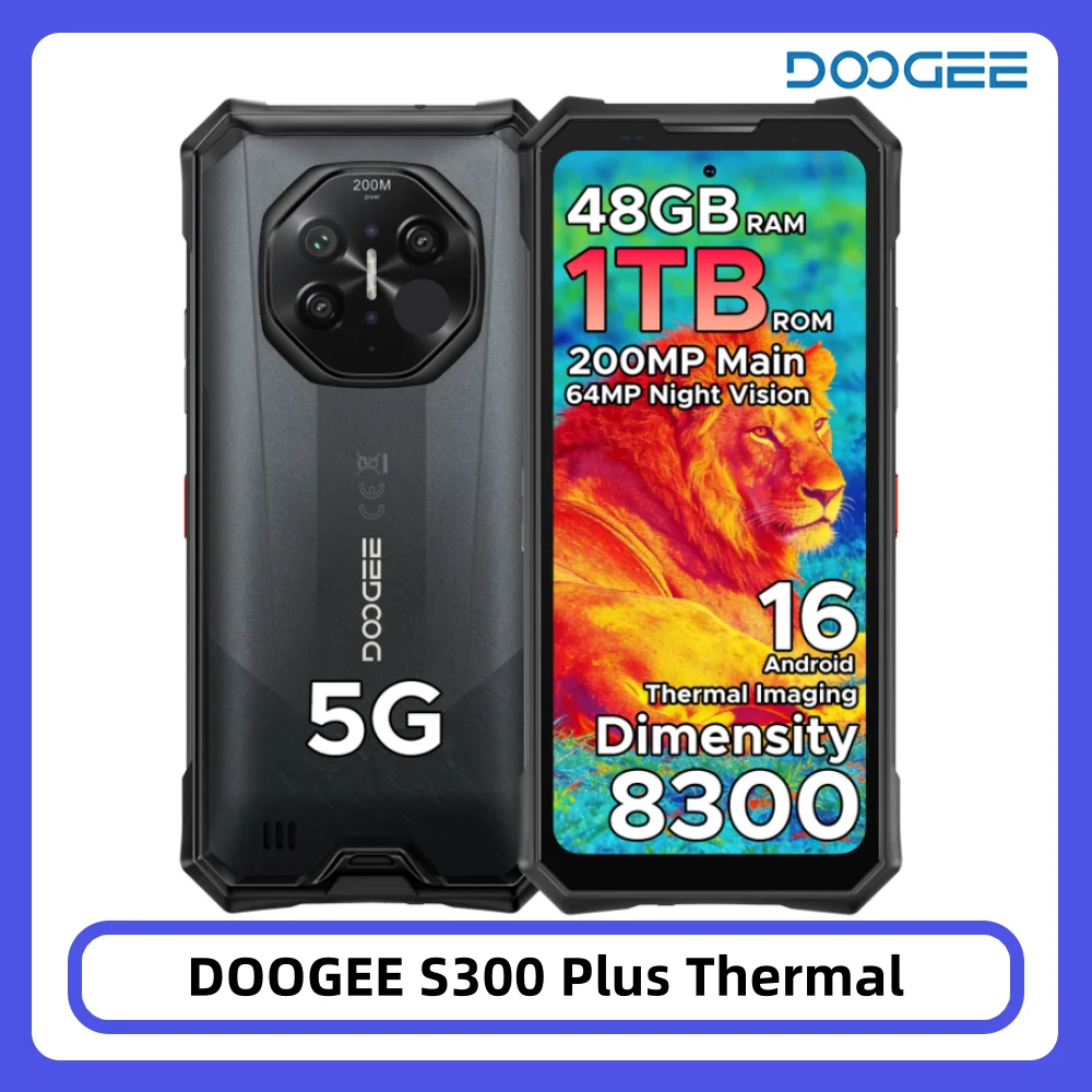 DOOGEE S300 Plus Wytrzymały Telefon Termowizyjny z Termowizorem 48GB+1TB Dimensity 8300 Bateria 11000mAh 6.78” FHD+ 200MP Android16 12GB 1TB Purple