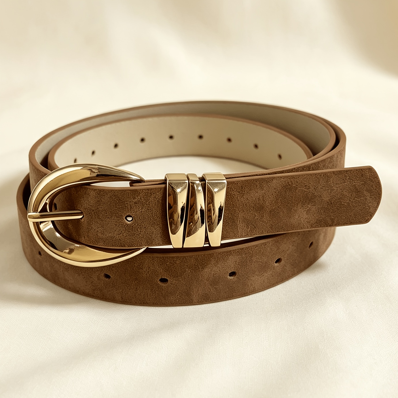 TEMU 1 szt. Damski pasek z metalową klamrą z wieloma pierścieniami w stylu retro Y2K, boho, brązowy, do sukienek, jeansów, na co dzień, na imprezy,