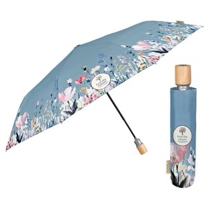 Parasol Damski Półautomatyczny Składany Niebieski W Kwiaty Do Torebki