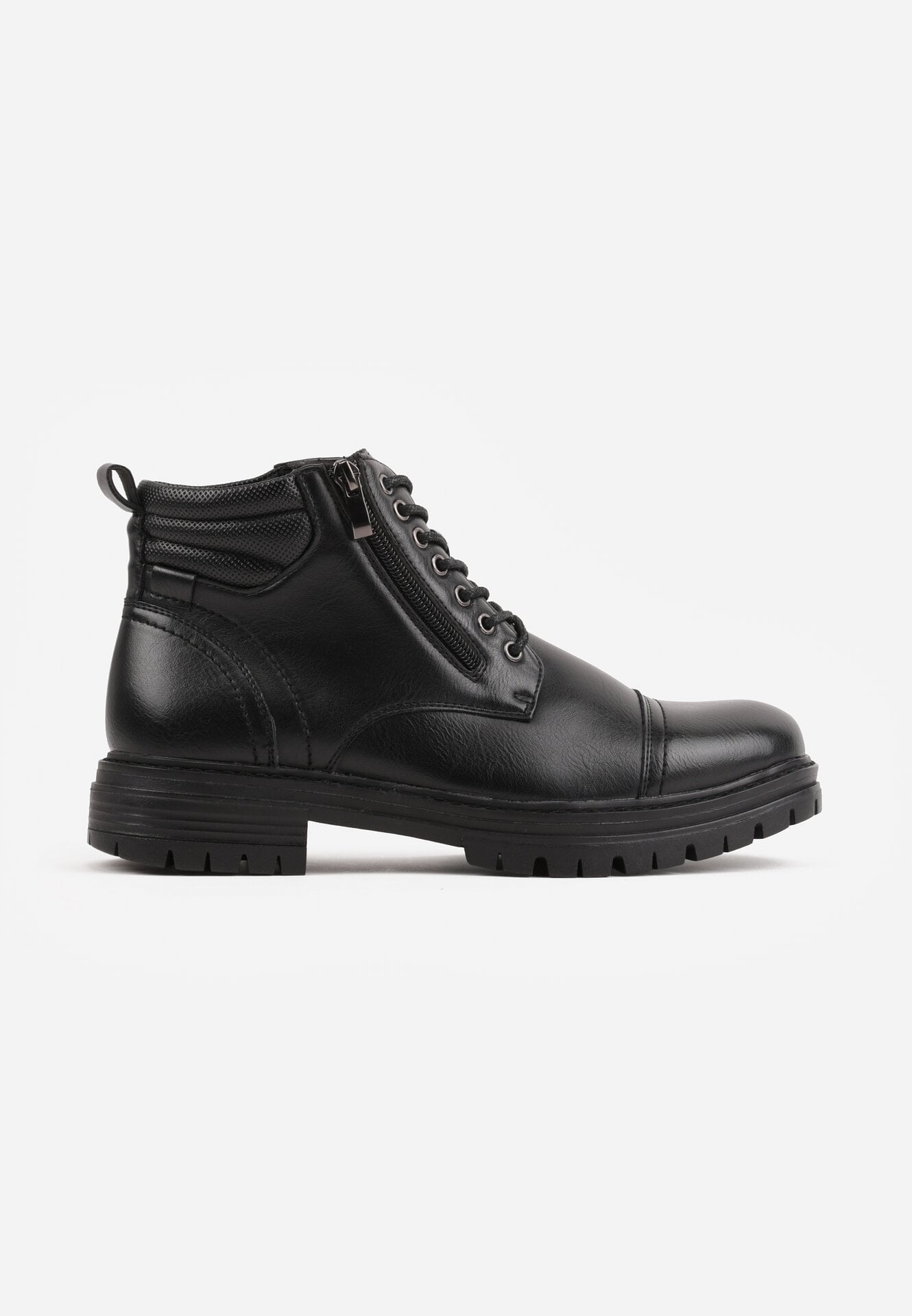 Czarne Botki Workery w Rockowym Stylu Ozdobione z Boku Suwakiem Lisidore