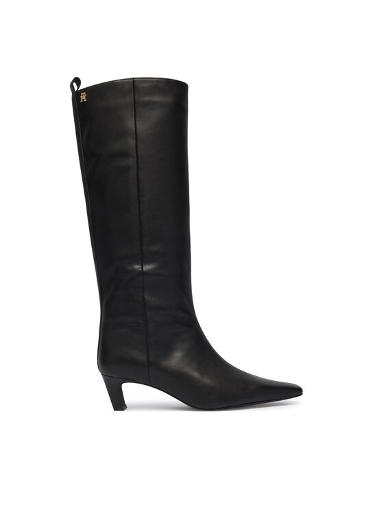 Tommy Hilfiger Kozaki Kitten Heel Leather High Boot FW0FW09568 Czarny