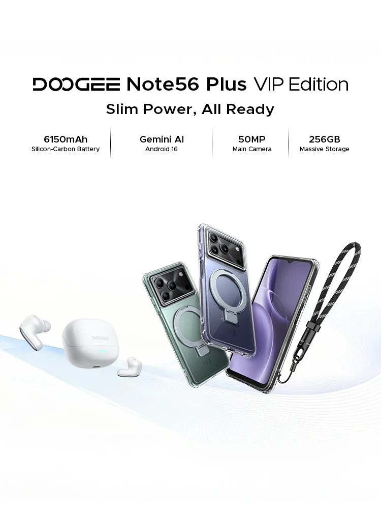 Smartfon DOOGEE Note56 Plus VIP, bateria 6150mAh, ekran 6.56'' 90Hz, 48GB+256GB, obsługa Widevine L1, Android 16, telefon komórkowy 6GB 256GB PURPLE