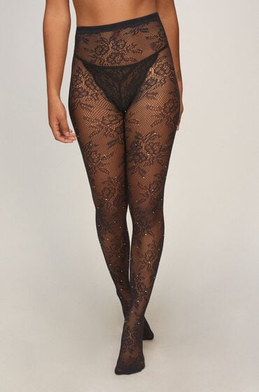 Hunkemöller Tight Allover Lace Rhinestones Czarny