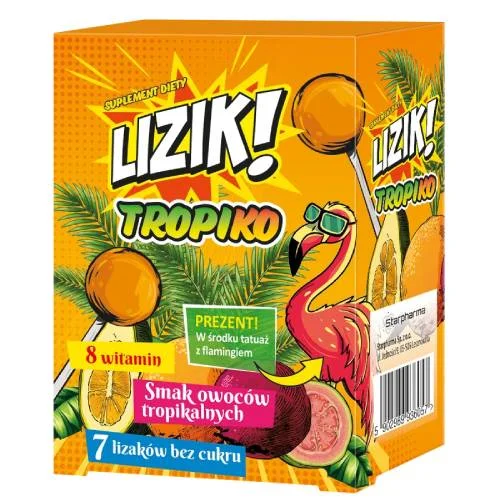 LIZIK! Tropiko Lizak Bez Cukru o Smaku Owoców Tropikalnych, 7 szt.