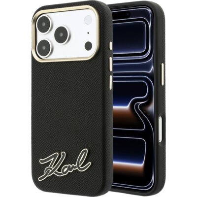 Karl Lagerfeld Etui Grained with Resin Signature Logo MagSafe do Apple iPhone 17 Pro Max/18 Pro Max Czarny KLHMP18X6PWKSRSK