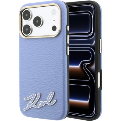 Karl Lagerfeld Etui Grained with Resin Signature Logo MagSafe do Apple iPhone 17 Pro Max/18 Pro Max Jasnoniebieski KLHMP18X6PWKSRSB